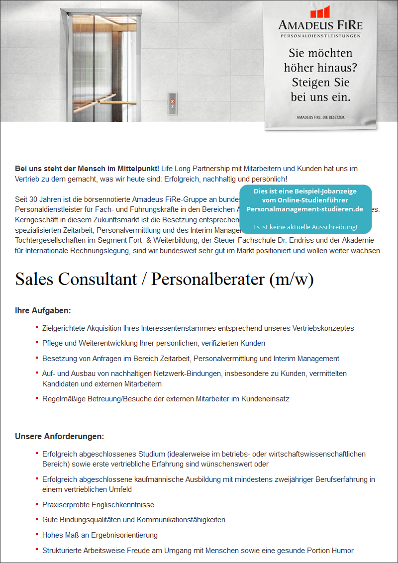 In Stellenanzeige wird "Sales Consultant / Personalberater (m/w)" gesucht